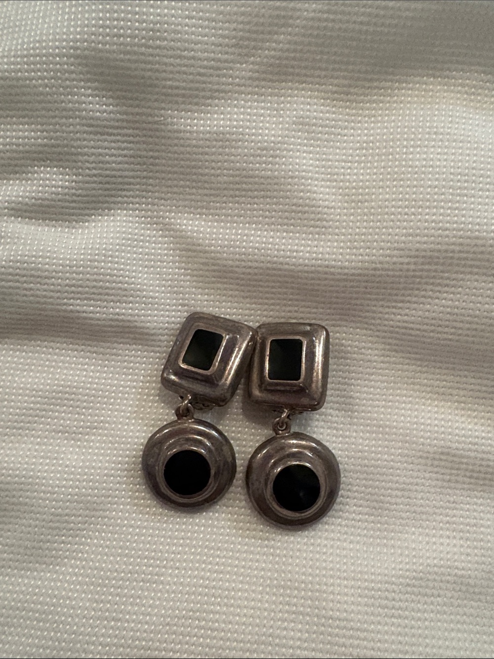 Vintage sterling silver and black clip-on earrings